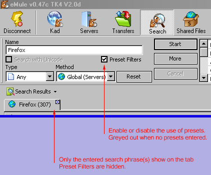 Preset search filters